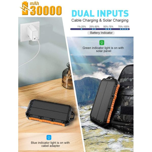 Solar System Power Bank Solar Panel Phone Charger 5000mAh 100000mAh ABS Material