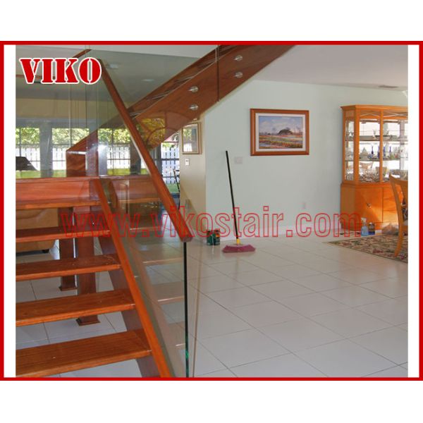 Solid Wood Staircase VK95S  American Handrail Tread American ,Railing tempered glass, Handrail b eech Stringer,carbon