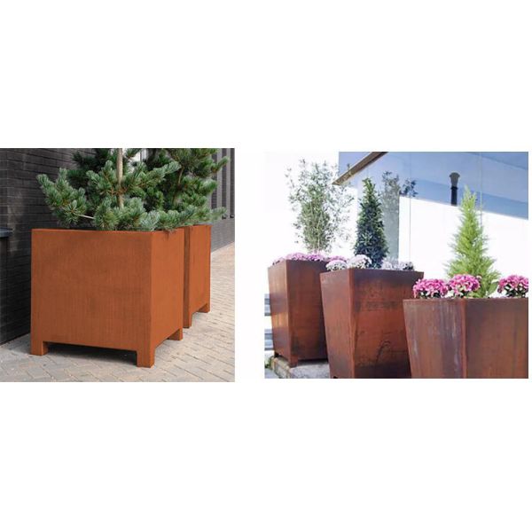 Metal Garden Cube Corten Steel Planter With Feet