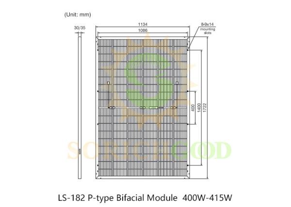 400W Melhorar o rendimento energético com 182 módulo bifacial de tipo P painel de silício monocristalino