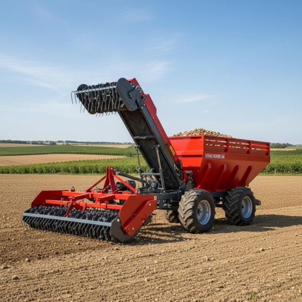 Heavy Duty 2m Working Width Tractor Stone Picker Machine with Hydraulic Dumping Hopper for Farms & Orchards