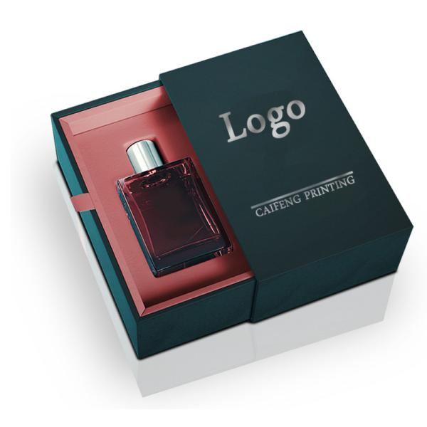 Caixa de embalagem de cartão de perfumes cosméticos personalizados com logotipo de carimbo e gaveta deslizante CMYK