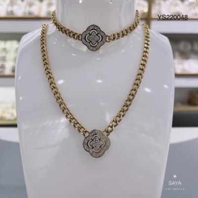 ODM Stainless Steel Jewelry Set Rhinestone Circle Overlap Necklace Bangle Set