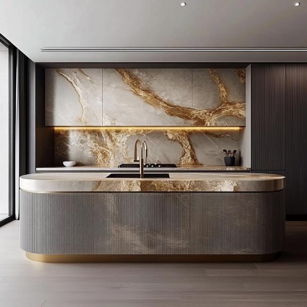 Custom Modern Minimalist Kitchen Cabinets Luxury Modular Wood Island Stainless Steel Carcase Granite Solid Wood Including Sink
