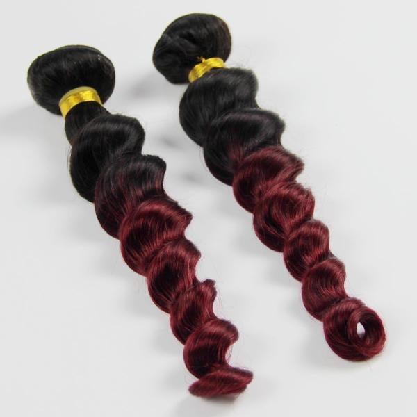 Natural Red Human Hair Extensions Ombre 1B / 99J Loose Wave Hair 10-30