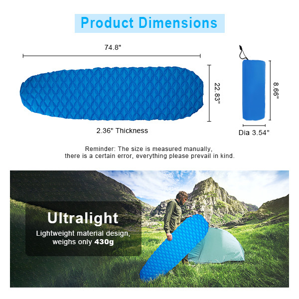Inflatable Outdoor Sleeping Pad 190 X 58cm Backpacking Sleeping Pad Ultralight Camping Mat