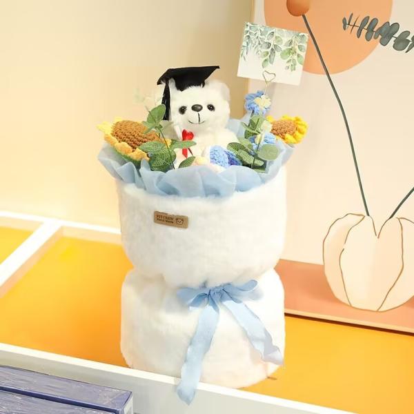 Bouquet d'ours en peluche de remise des diplômes - Cadeau floral pour les diplômés, sa fille et la Saint-Valentin 20x40cm en peluche