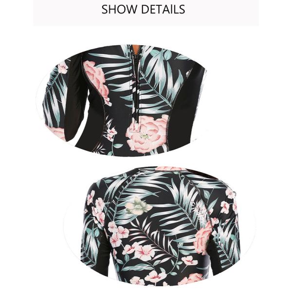 La manga larga del traje de baño de una pieza para mujer de la cremallera del cuello del soporte imprimió modificado para requisitos particulares