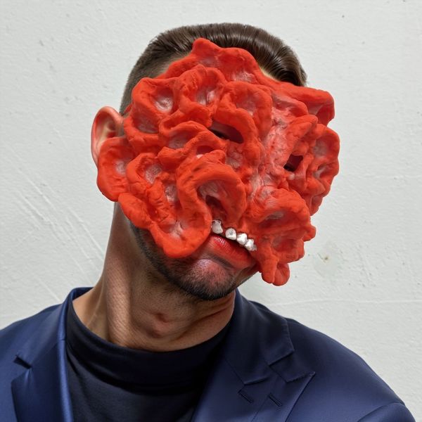 Bloody Red Fungus Mask For Halloween, Horror Cosplay Prop Mask For Costume Party, Fungal Infected Latex Mask For Men & Women, Red, One Size