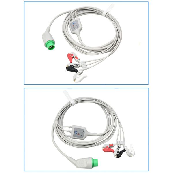 KONTRON7000 Compatible 12-Pin Integrated ECG Lead Cable European Standard Clip-On Three-Lead Medical Consumables CE Certified