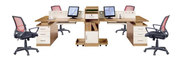Light Cherry 4 Seat Office Workstation Desk / Partition Workstation Table