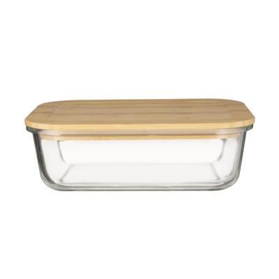 Récipient alimentaire en verre avec couvercle en bambou concave
