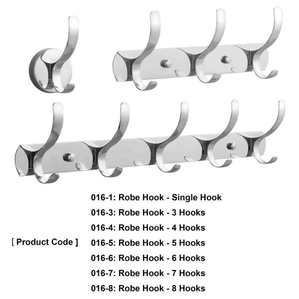 Modern Stainless Steel Robe Hooks , 8 Hook Wall Mounted Coat Rack For Entryway