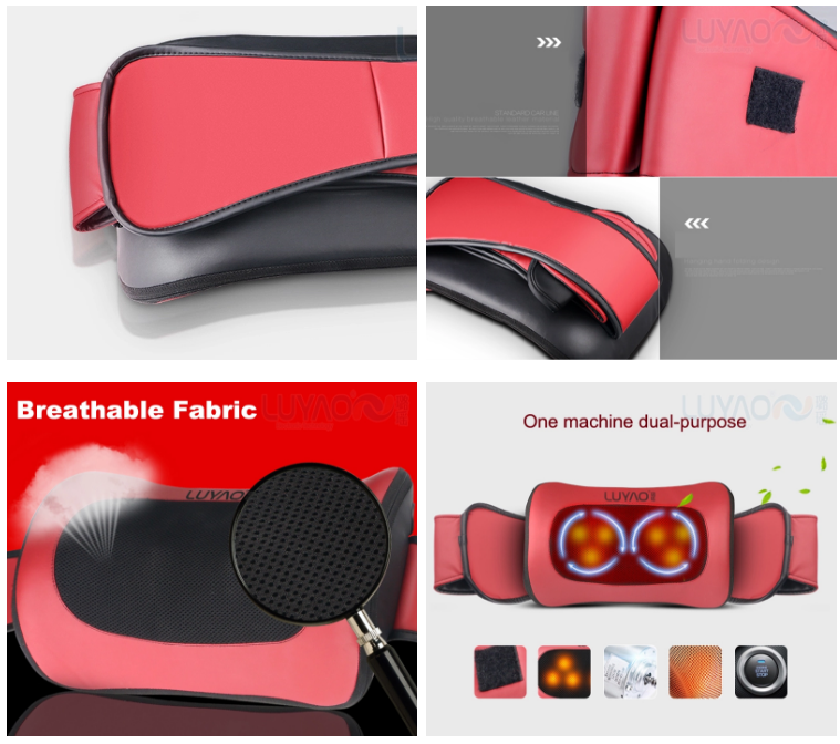 Red Portable Electric Massage Pillow Customized Shiatsu And Kneading Massage Pillow