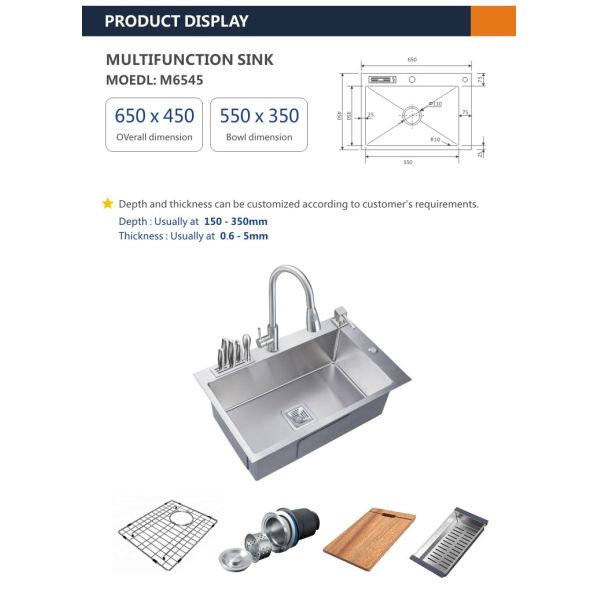 24' 16 Gauge Top Mount Single Bowl Kitchen Sink 60x45