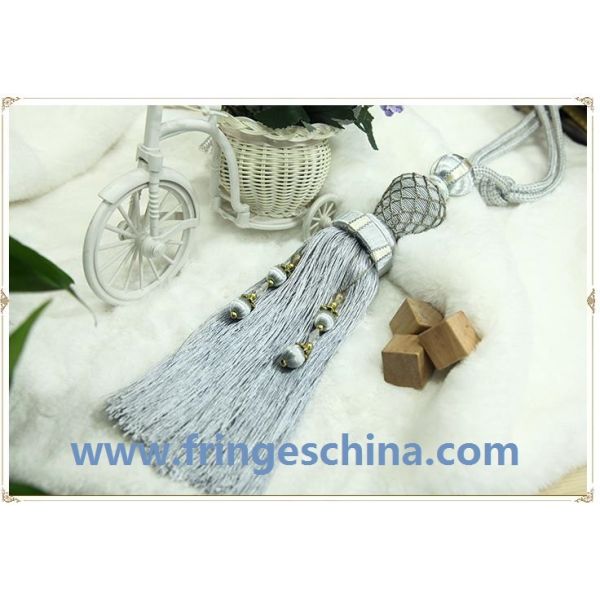 Hot selling custom long tassel fringe trimming for curtain attractive tieback hanging ball