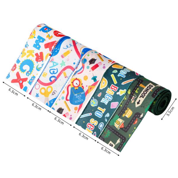 Jute/Polyester Wired Burlap Ribbon for School Season Blue Pot and Rainbow Print Design