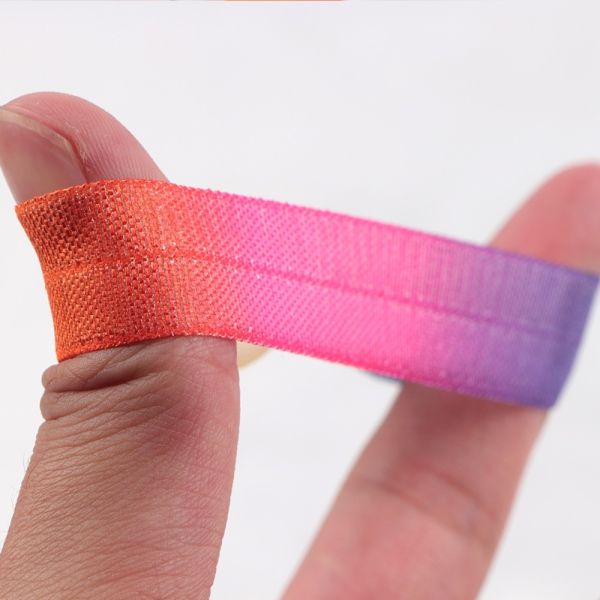 Eco-friendly Custom Printed Foldover Silk Stretch Elastic Rainbow Ribbon Elastic and Vibrant