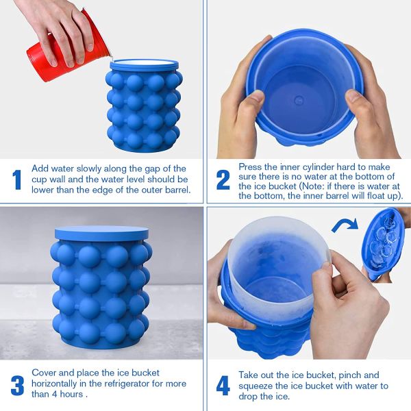 40 Cubes Silicone Ice Maker for Round Ice Bucket PP Cup and Funnel Blue/Green/Yellow