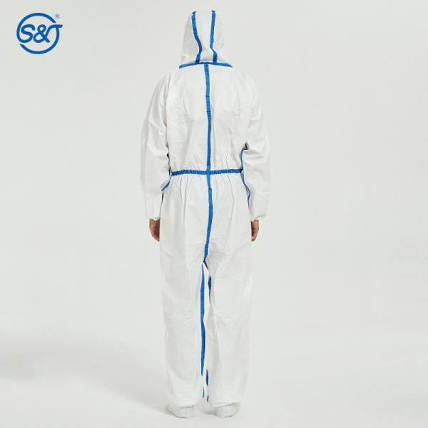 Nonwoven Disposable Microporous Coverall PE Film Coating over PP Layer Seam Sealing Strips EU Standard EN14126 Type 6
