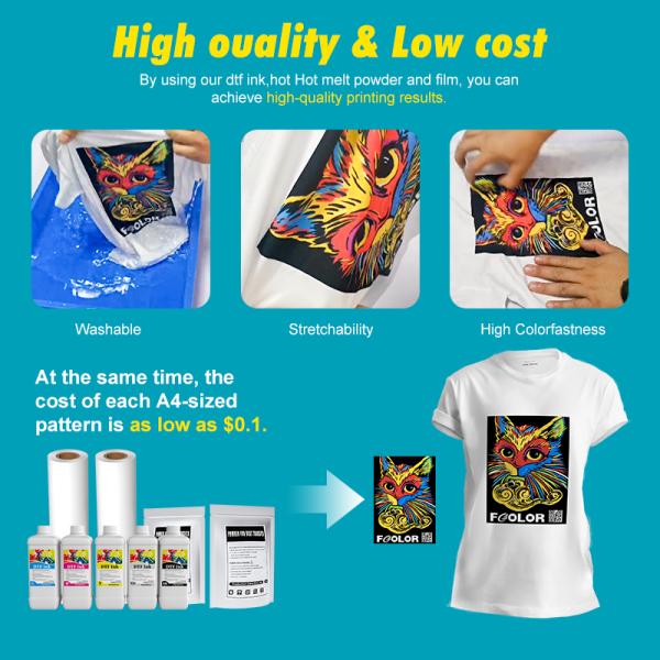 FCOLOR Good Quality A3 A4 DTF Sheets Hot Cold Peel Transfer Prints DTF PET Film for XP600 I3200 DTF Printing Tshirt Transfer