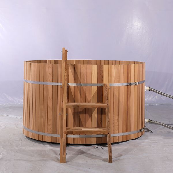 3-4 Person Outdoor Red Cedar Pine Thermowood Wooden Wood Fired Hot Tub with External Wood Burning Stove