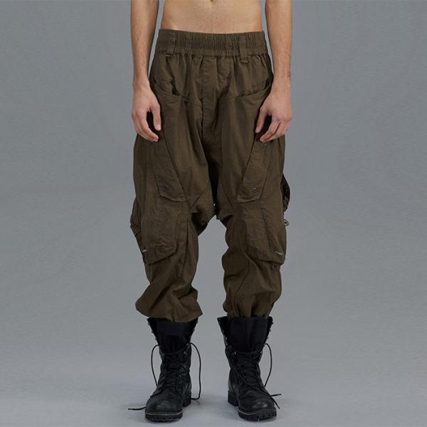 Army Green Hip Hop Mens Cargo Trousers With Multi Pocket And Elastic Waist