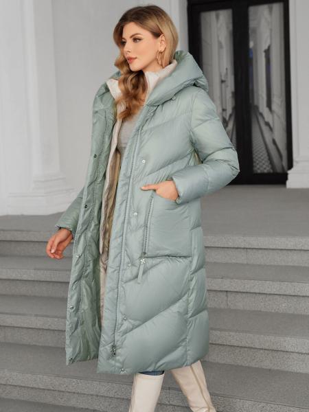 Light Green Long Puffer Coats Hooded Long Padded Coat Womens