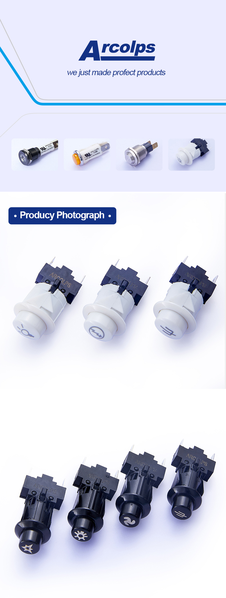 250V PA66 Push Button Safety Switch IP67 Protection 10A Max. Current