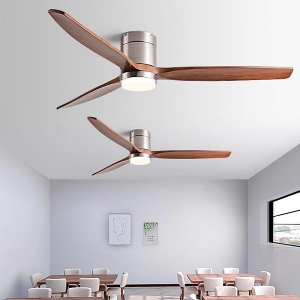 Fábrica mayorista de madera de 52 pulgadas moderna de 3 hojas control remoto inteligente LED ventilador de techo decorativo con luz