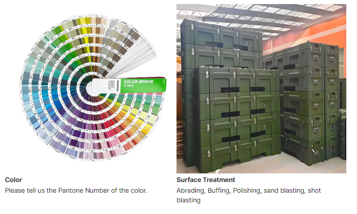 Cajas de almacenamiento de plástico verde moldeadas en rotación para uso militar al aire libre