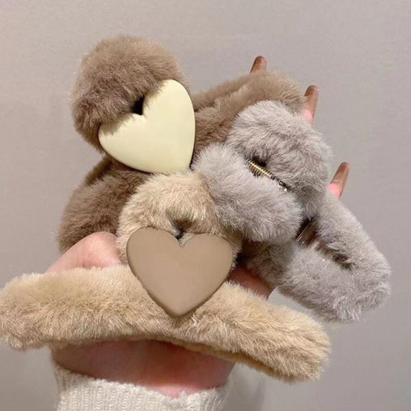 Fuzzy Fur Hair Claw Lovely Side Large Plush Shark Clips Heart Shaped  11cm