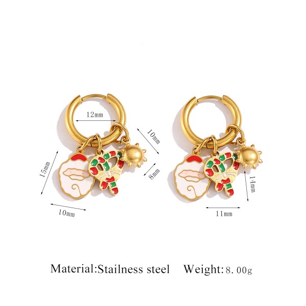 Stainless Steel 18K Gold Plated Christmas Series Design Hoop Earring Cute Santa Claus Christmas Tree Charms Jewelry Earrings