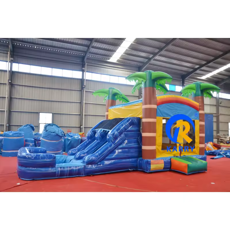 8x4m Customized Inflatable Coconut Palm Tree Bounce House with Slide and Pool Combo
