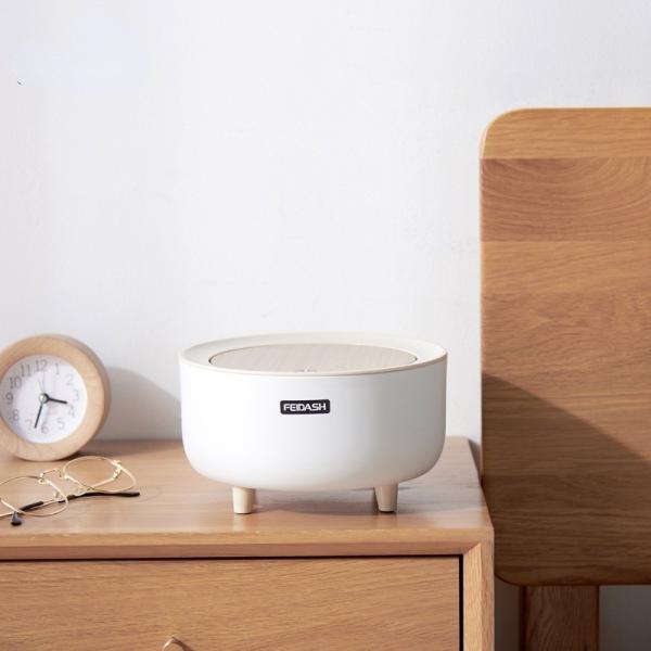 Wood Grain Round Household Desktop Mini Simple Large-capacity Wastepaper Basket Plastic High-footed Trash Can