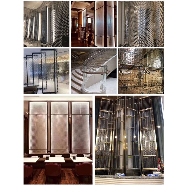 Vidrio de fusión en caliente de 2 mm-19 mm Gradiente de vidrio helado de vidrio decorativo de vidrio pintado para dormitorio / exterior