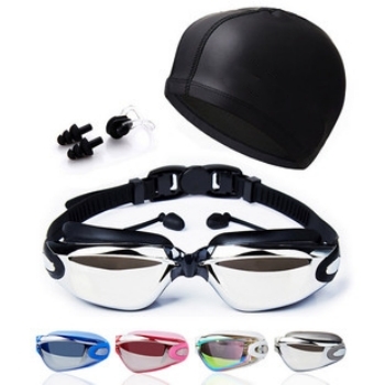 Durable Waterproof Adult Swimming Goggles With Swim Cap And Earplugs