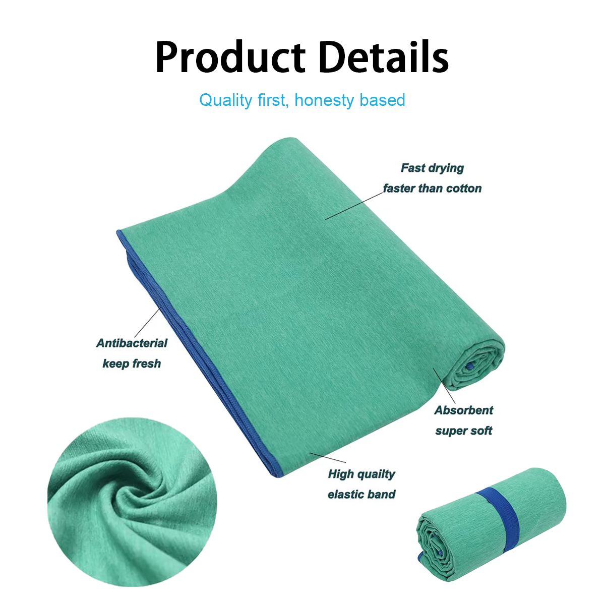 Solid Color Blue Quick Drying gym Microfiber Sports Towel Custom Print 40x80