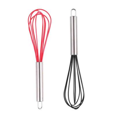 A linha manual silicone de aço inoxidável grosso da polegada 5 do batedor de ovos 10 do punho bate ferramentas de cozimento por atacado