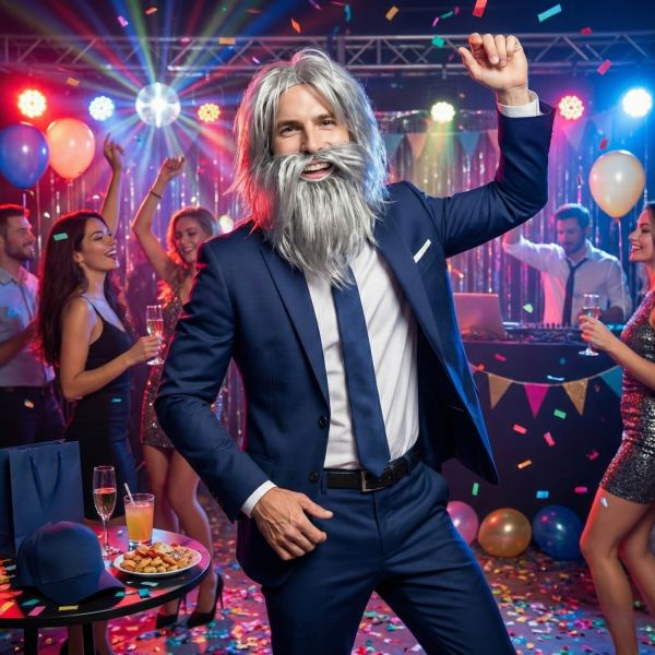 Realistic Grey Wig and Beard Set for Men, Long Silver Hair Old Man Costume, Wizard Hermit Caveman Cosplay for Halloween Party