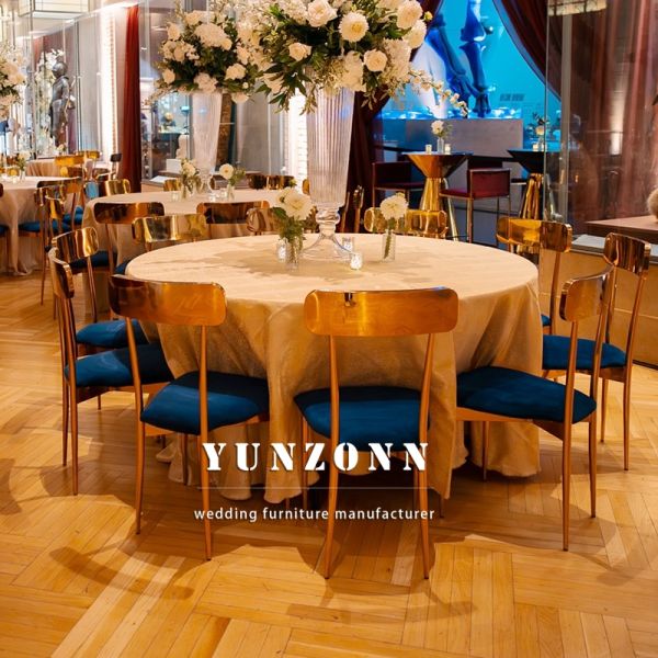 Contemporary Event Hotel Banquet Furniture White Leather Gold Metal Stackable Wedding Chairs