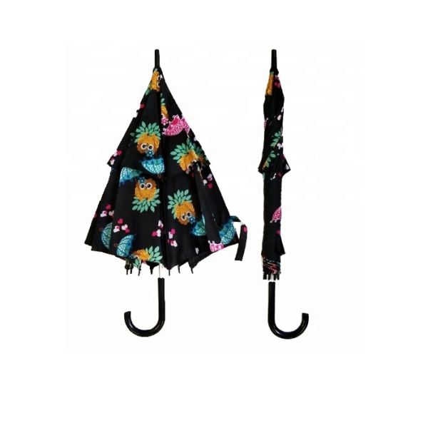 Owl Printing Kids Compact Umbrella with Chome Plated Steel Shaft and Customized Package