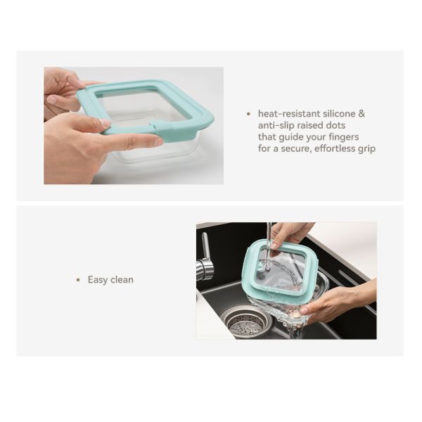 Customized logo durable freezer to oven borosilicate glass food storage container with Space-saving design for home goods store