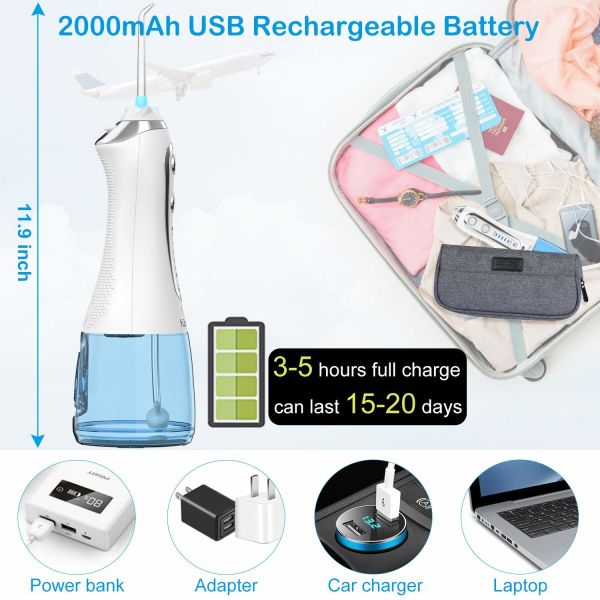 2500mah Battery Powered Dental Water Flosser Oral Irrigator 21W Waterproof Grade