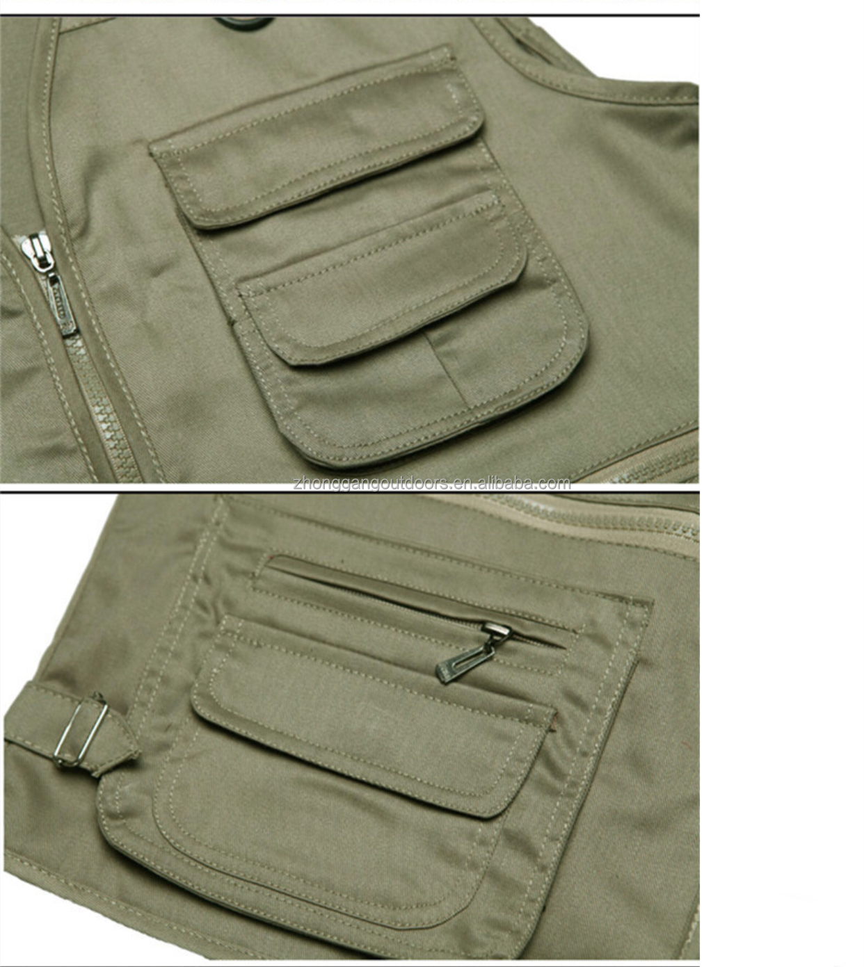 100% Cotton Army Green Work Utility Vest Customized 8 Pockets Plus Size Men's Vests