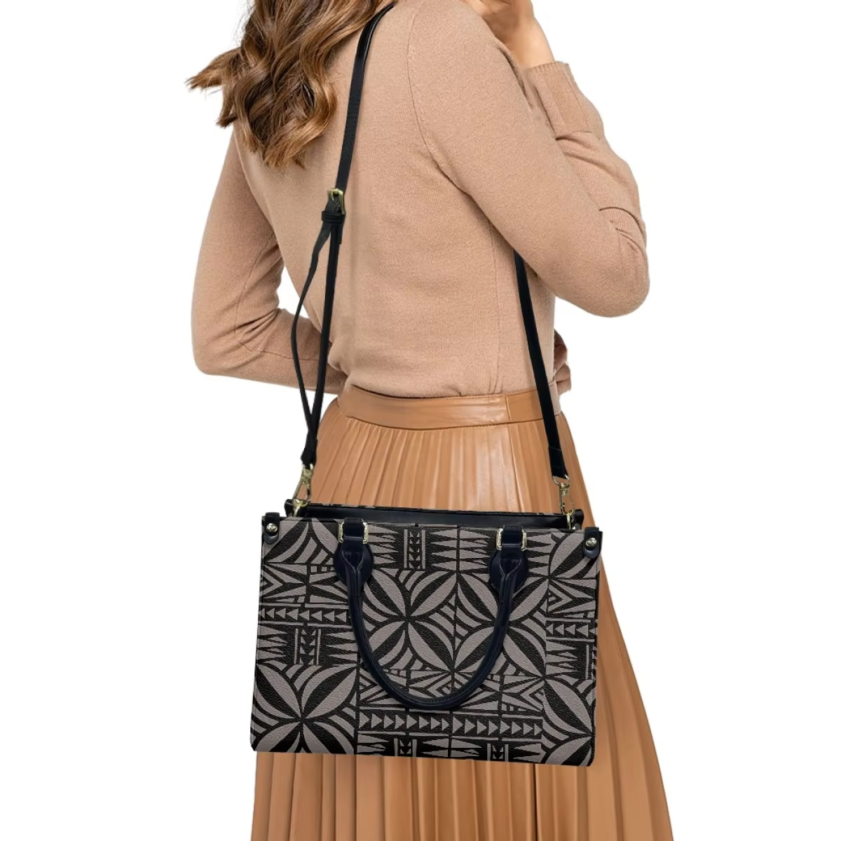 All Seasons Black and White Polynesian Luxury Ladies Shoulder Bag Main Material PVC