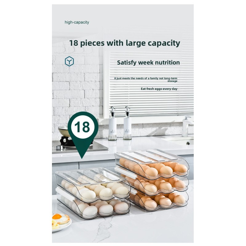 Multi-layer Durable Clear Plastic Rolling Kitchen Organizer Rectangle Egg Storage Box Holder for Refrigerator Auto