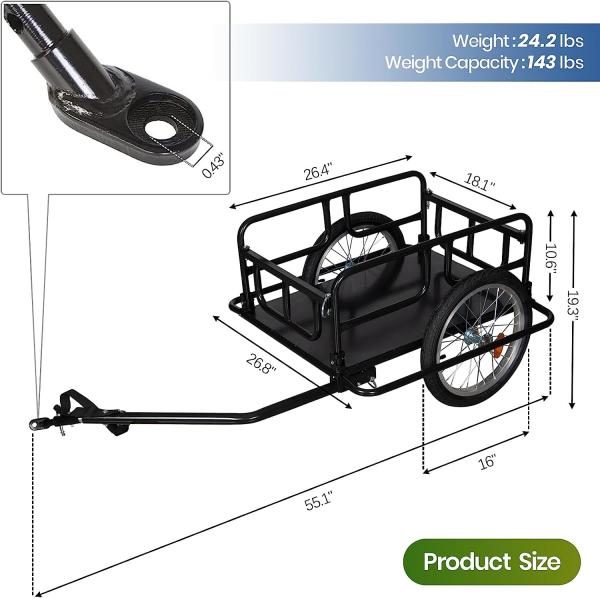 Foldable Bike Cargo Trailer with Bike Hitch, Bicycle Wagon Trailer with 16 Wheels & Reflectors, Large Loading