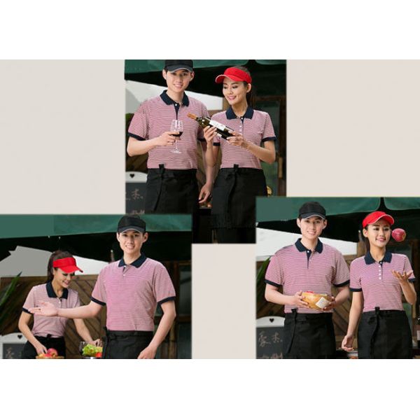 Combed Cotton Restaurant Uniforms Polo Shirts Contrast Color For Men And Women