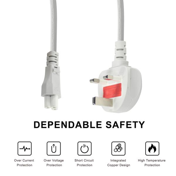 Cable gris du Royaume-Uni au câble électrique C5 1.5M à trois branches 250V 2.5A